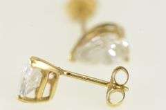 14K Yellow Gold Pear Cut Vintage Solitaire CZ Stud Earrings