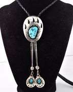 Amazing 925 Bear Claw Bolo with Turquoise gemstones made by Navajo Artist Teddy Goodluck SR.