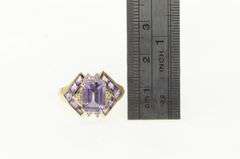 14K Yellow Gold Emerald Cut Amethyst Diamond Accent Ring