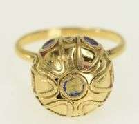 18K Yellow Gold Victorian Ornate Dome Ball Vintage Ring