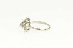 14K White Gold 1950's Floral Diamond Halo Cluster Cocktail Ring