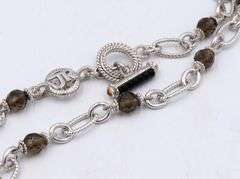 Judith Ripka sterling silver Textured smokey quartz toggle necklace