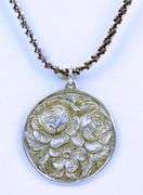 Vintage Sterling Repousse Flower Pendant & Chain