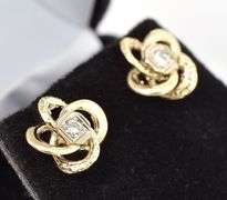 Perfect 14K Yellow Gold Diamond Knot Stud Earrings