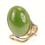 14K Yellow Gold Art Nouveau Oval Nephrite Cabochon Ring
