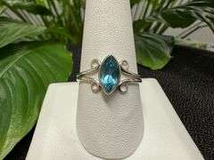 Sterling Silver Natural Gemstone Blue Topaz Ring Size 10
