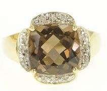 14K Yellow Gold Cushion Smoky Quartz Scalloped Statement Ring