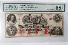 $5 Jamaica Vermont 1860 s Series A Coin Note AU 58 Epq PMG Note