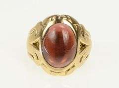10K Yellow Gold Ornate Victorian Garnet Cabochon Statement Ring