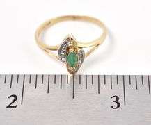 Perfect 10K Yellow Gold Emerald and Diamond Gemstone Ring