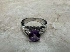 Sterling Silver Natural Gemstone Amethyst Ring Size 7