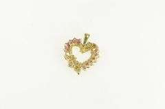 10K Yellow Gold Natural Ruby Diamond Floral Heart Classic Pendant