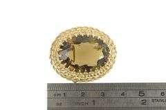 14K Yellow Gold Smoky Quartz Scalloped Filigree Halo Pin/Brooch