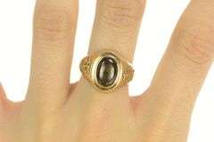 14K Yellow Gold 5.00 Ct Black Star Sapphire Chinese Happiness Ring