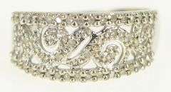 10K White Gold Diamond Encrusted Ornate Swirl Band Ring