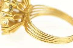 14K Yellow Gold 1950's Retro Pearl CZ Cocktail Halo Cluster Ring