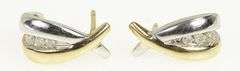 10K Yellow Gold Two Tone Diamond X Semi Hoop Fashion Earrings