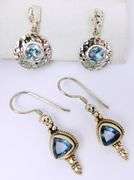 2 Pairs Sterling Silver Blue Topaz Pierced Earrings