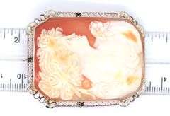 14kt White gold Shell Cameo pendant pin