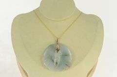 14K Yellow Gold Jadeite Pisces Astrology Sign Medallion Pendant