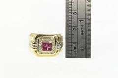 14K Yellow Gold 1.00 Ctw Princess Syn. Ruby Diamond Squared Ring