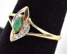 Perfect 10K Yellow Gold Emerald and Diamond Gemstone Ring