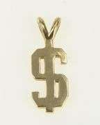14K Yellow Gold $ Dollar Sign Cash Money Big Bucks Charm/Pendant
