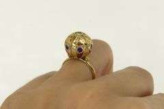 18K Yellow Gold Victorian Ornate Dome Ball Vintage Ring
