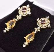 Stunningly Beautiful 14K Yellow Gold Necklace and Earrings Jewelry Set with Red garnet, Citrine, and