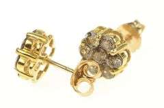 10K Yellow Gold Smoky Quartz Round Flower Cluster Stud Earrings