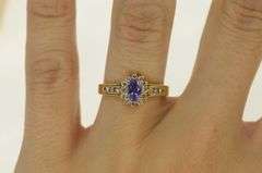 14K Yellow Gold Tanzanite Diamond Halo Engagement Ring