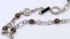 Judith Ripka sterling silver Textured smokey quartz toggle necklace