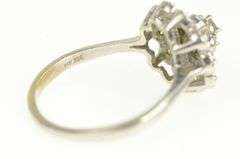 14K White Gold 1950's Floral Diamond Halo Cluster Cocktail Ring