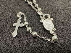 Sterling Silver Bead Chain Crucifix Rosary Necklace Catholic Jewelry
