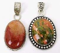 2 Large Sterling Silver Agate Pendants