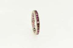 14K White Gold Art Deco Eternity Princess Ruby Wedding Band Ring