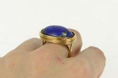 14K Yellow Gold 1960's Ornate Lapis Lazuli Cabochon Statement Ring