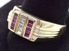 Handsome 14K Yellow Gold Ruby and Diamond Gemstone Ring