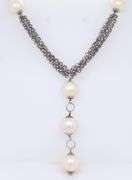 925 Sterling Silver Dangle Pearl Pendant on Multi Strand Chain Necklace