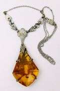 Large Antique Golden Crystal Ornate Necklace