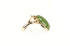 14K Yellow Gold Art Nouveau Oval Nephrite Cabochon Ring