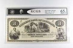 RCGS Gem CU 65PQ $3 1860s New Orleans LA Citizens Bank Of Louisiana