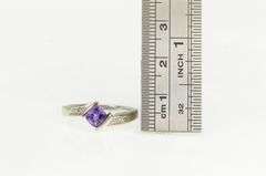 10K White Gold Cushion Faceted Amethyst Diamond Bypass Ring