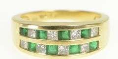 14K Yellow Gold 1.70 Ctw Princess Diamond Emerald Wedding Ring