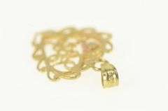 14K Yellow Gold I Love You Heart Filigree Rose Romantic Pendant