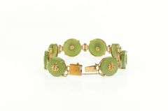 14K Yellow Gold Jade Chinese Symbol Happiness Fortune Bracelet