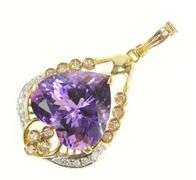 14K Yellow Gold Elaborate Amethyst Heart Diamond Vintage Pendant