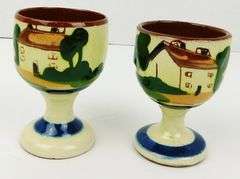 Pair English Motto Ware Egg Cups