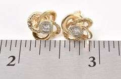 Perfect 14K Yellow Gold Diamond Knot Stud Earrings