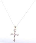 2 Tone diamond accent cross pendant on white gold chain necklace